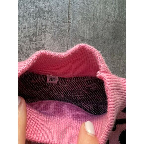 Toddler Kids Knit Leopard Print Pink Black Sweater Top Mock Neck Soft Stretch 2T - Picture 6 of 9